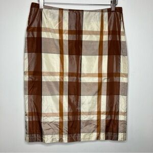 Barneys New York 100% silk plaid pencil‎ skirt size 44